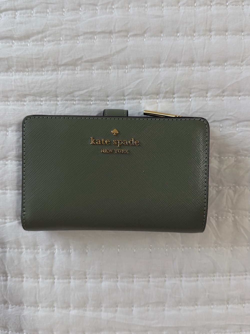 Kate Spade Olive Green Saffiano Wallet with Gold Logo